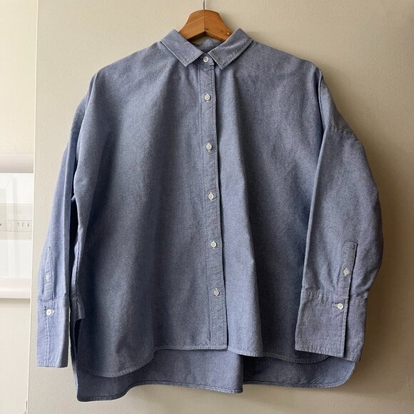 Everlane Japanese Square Oxford Long Sleeve Button Down Shirt Size 6 Blue Cotton - Picture 1 of 7